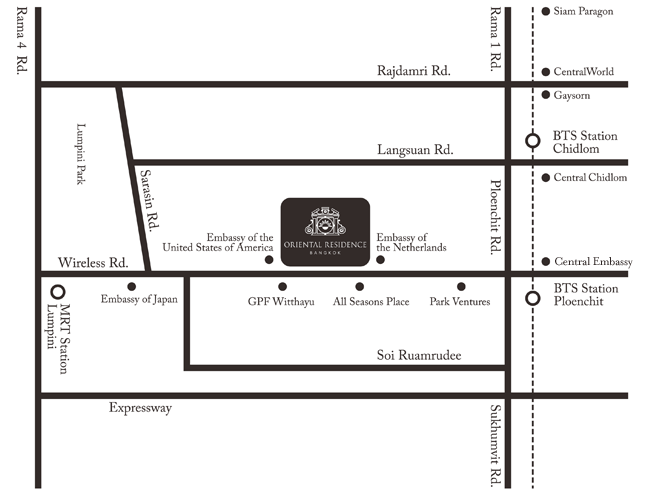 แผนที่ โรงแรม Oriental Residence Bangkok