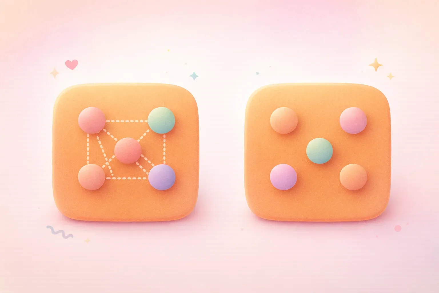 Two identical squares (representing culture) containing smaller circles. In one square, circles conn