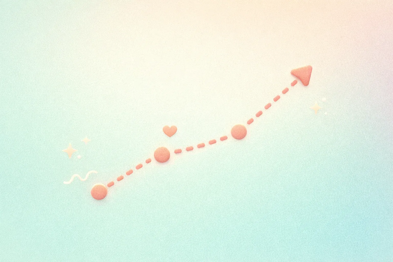 A simple line graph with an upward dotted arrow, showing three data points connected. The line rises