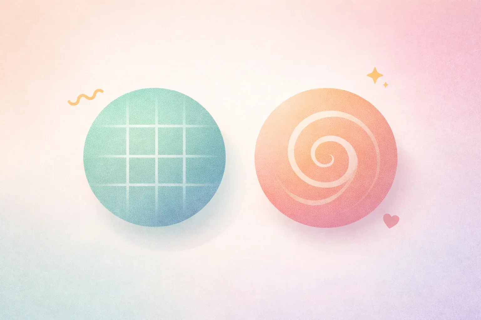 Two simple circles. Left circle contains a grid pattern (representing structure/process). Right circ