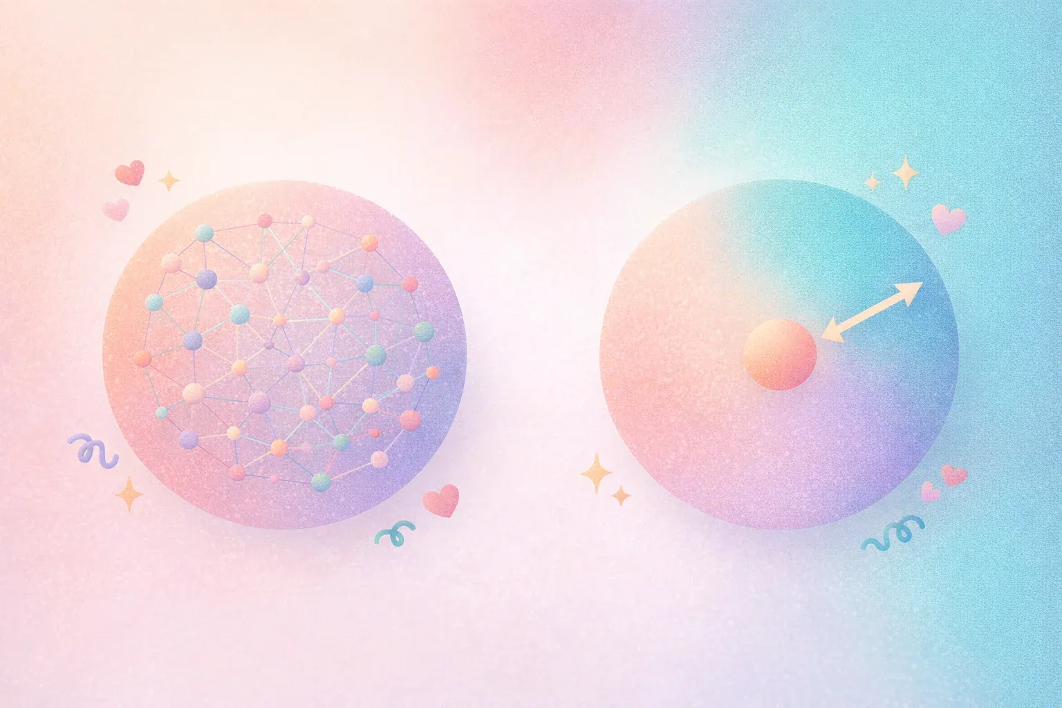 Two circles side by side, one filled with small interconnected dots representing daily behavioral ac