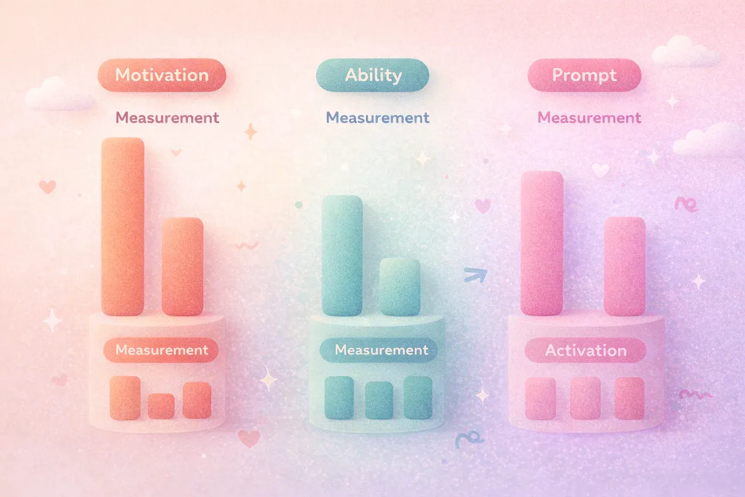 Three vertical columns labeled 'Motivation,' 'Ability,' and 'Prompt.' Each column has two bars. The 