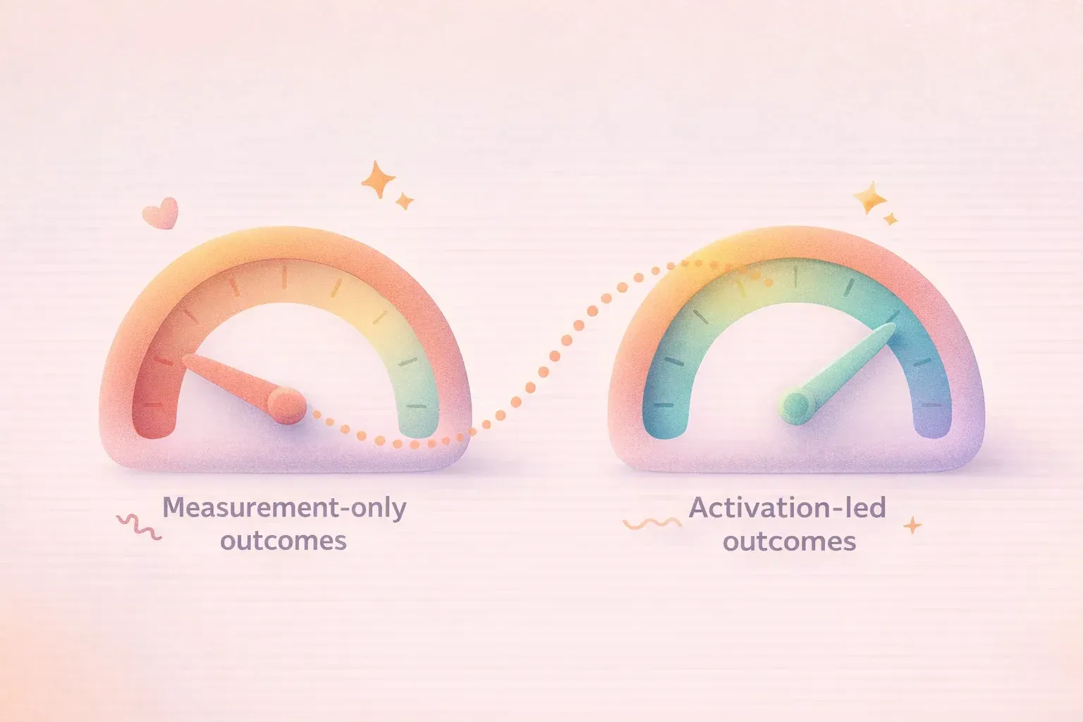 Two simple gauges side by side. Left gauge needle points to a low position, labeled 'Measurement-onl