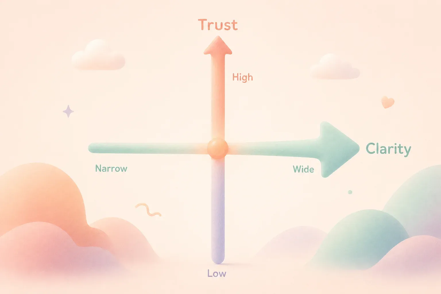 Two intersecting lines forming a cross, one labeled 'Trust' rising from low to high, the other label