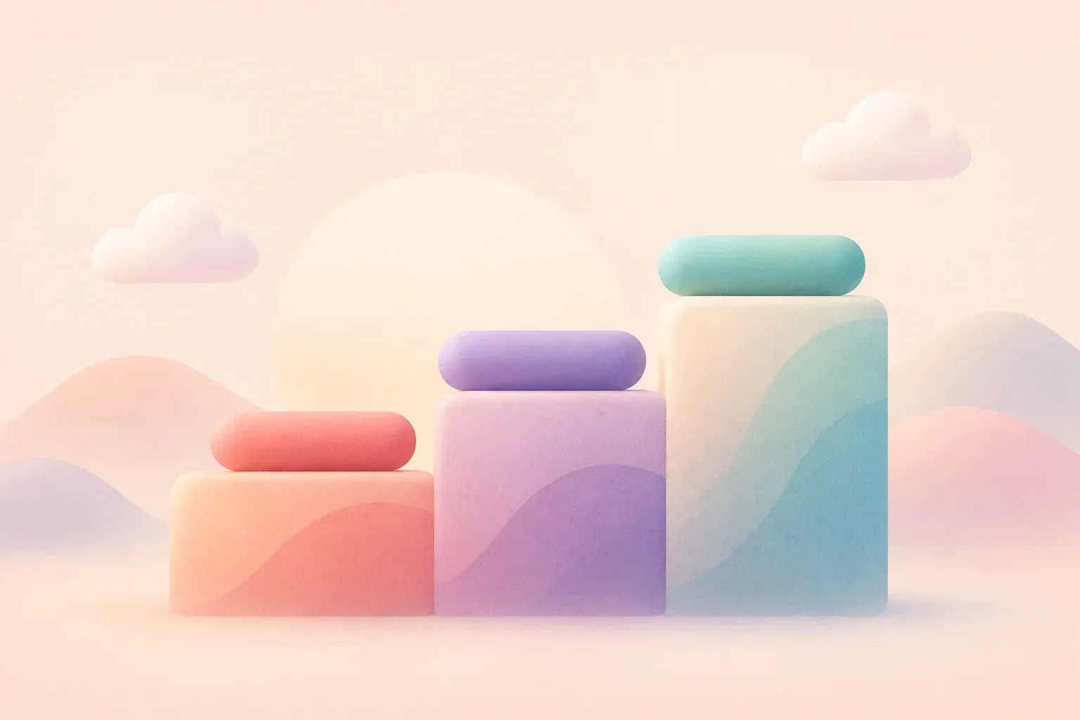 Three rising steps, each carrying a bar slightly higher than the last